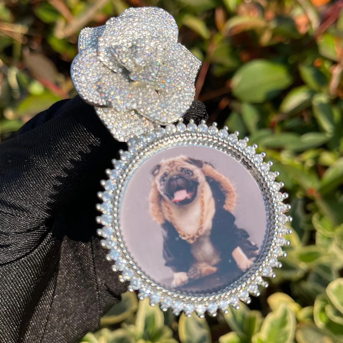 Rose Flower Bail Round Tennis Custom Photo Picture Pendant Necklace - Image 4