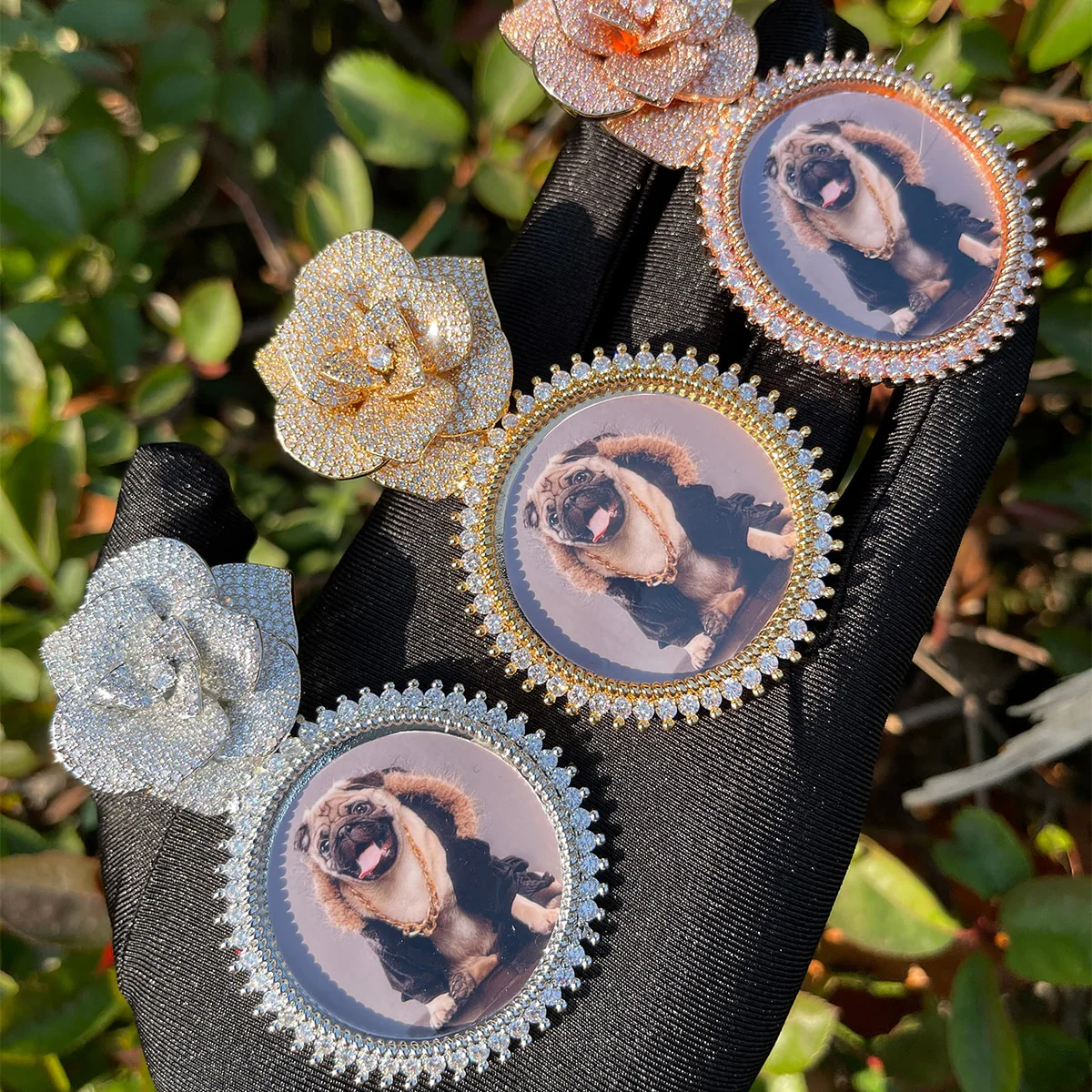 Rose Flower Bail Round Tennis Custom Photo Picture Pendant Necklace - Image 6