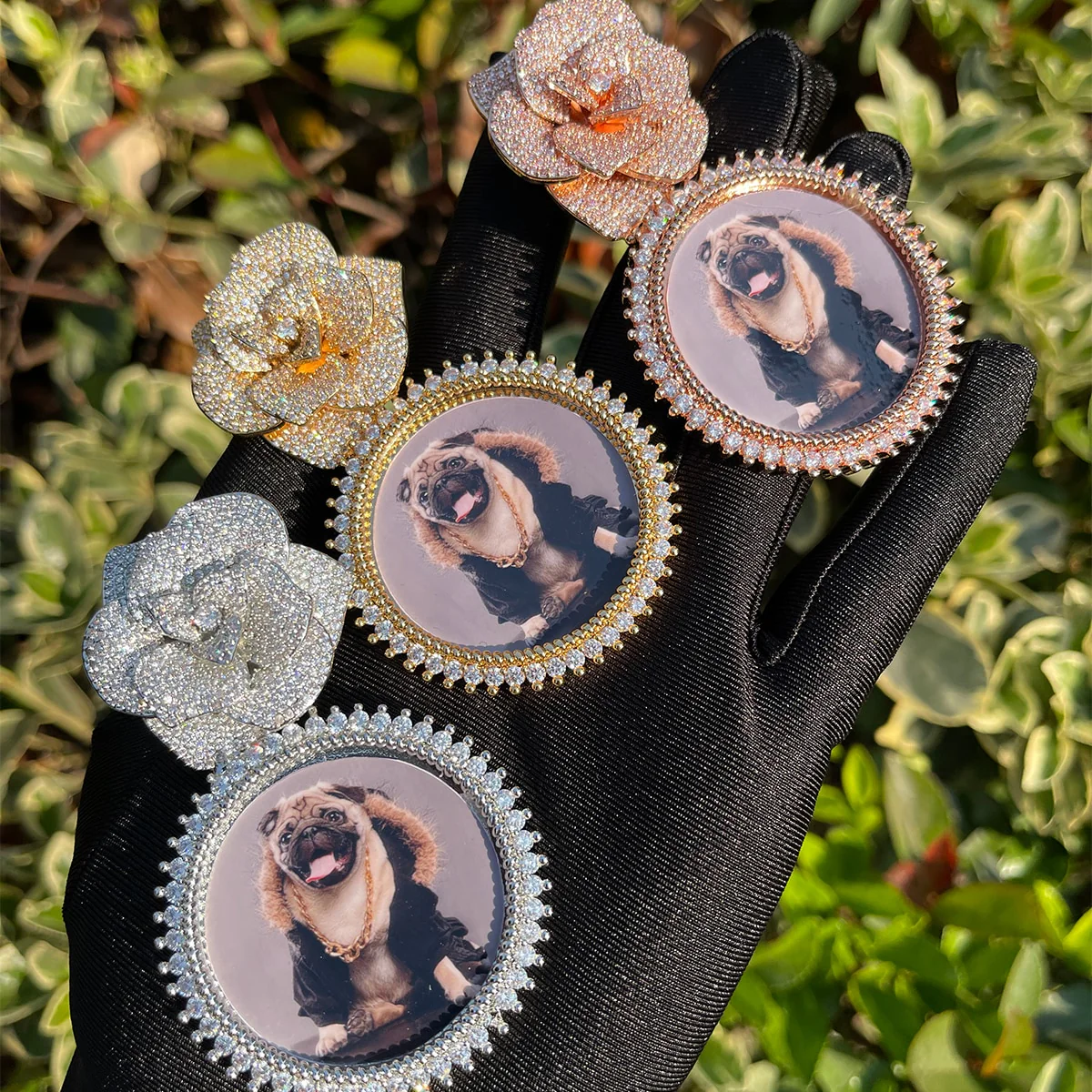 Rose Flower Bail Round Tennis Custom Photo Picture Pendant Necklace - Image 7