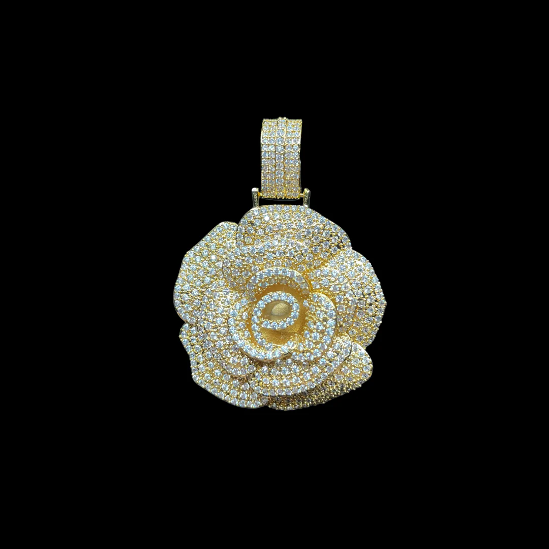 Rose Flower Iced Out Diamond Pendant Necklace - Image 3