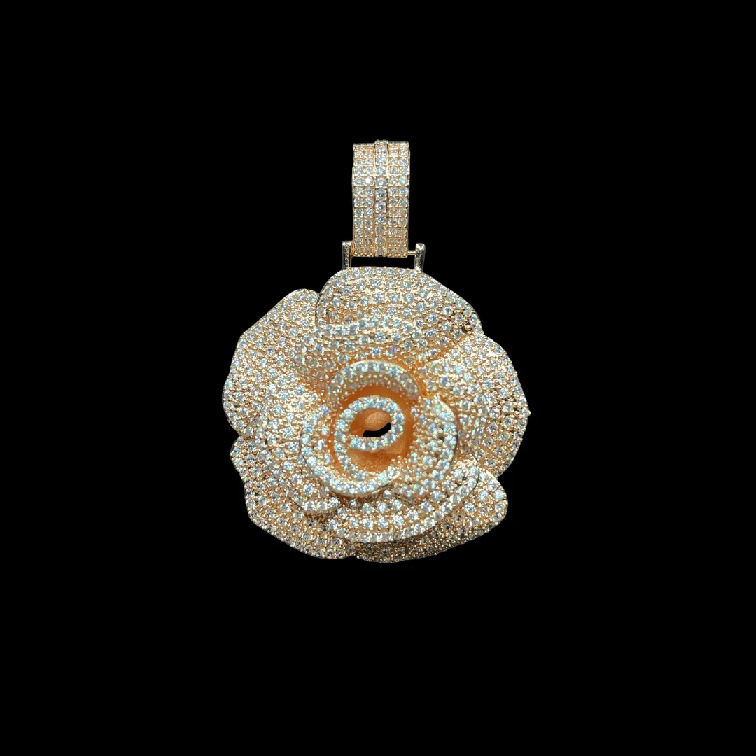 Rose Flower Iced Out Diamond Pendant Necklace - Image 5