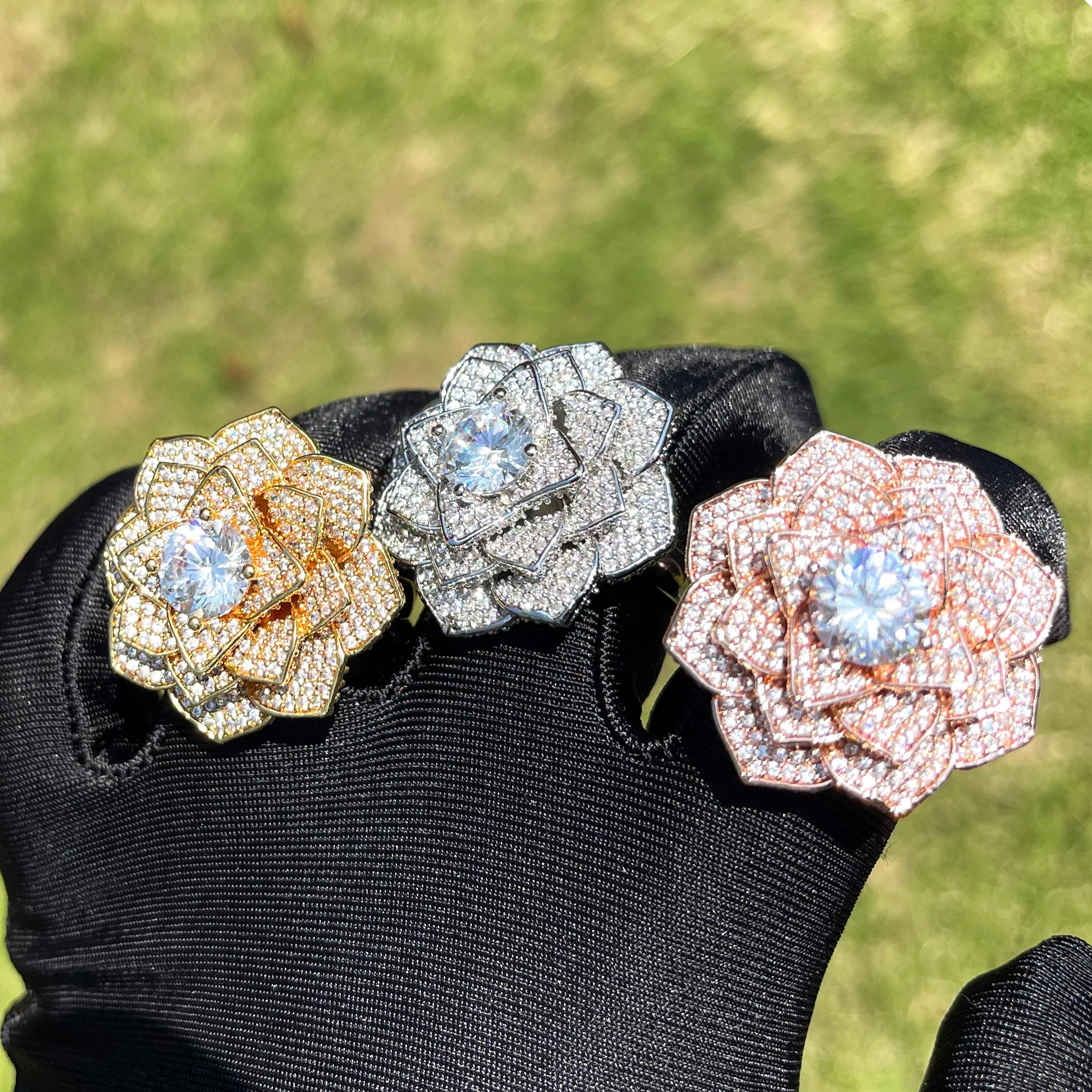 Rose Flower Iced Out Diamond Ring - Image 2
