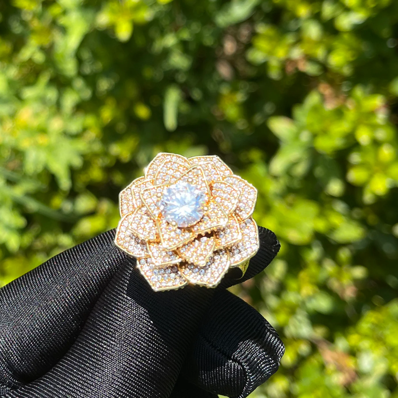 Rose Flower Iced Out Diamond Ring - Image 3