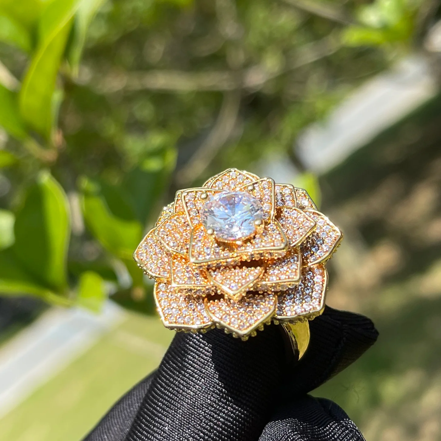 Rose Flower Iced Out Diamond Ring - Image 4