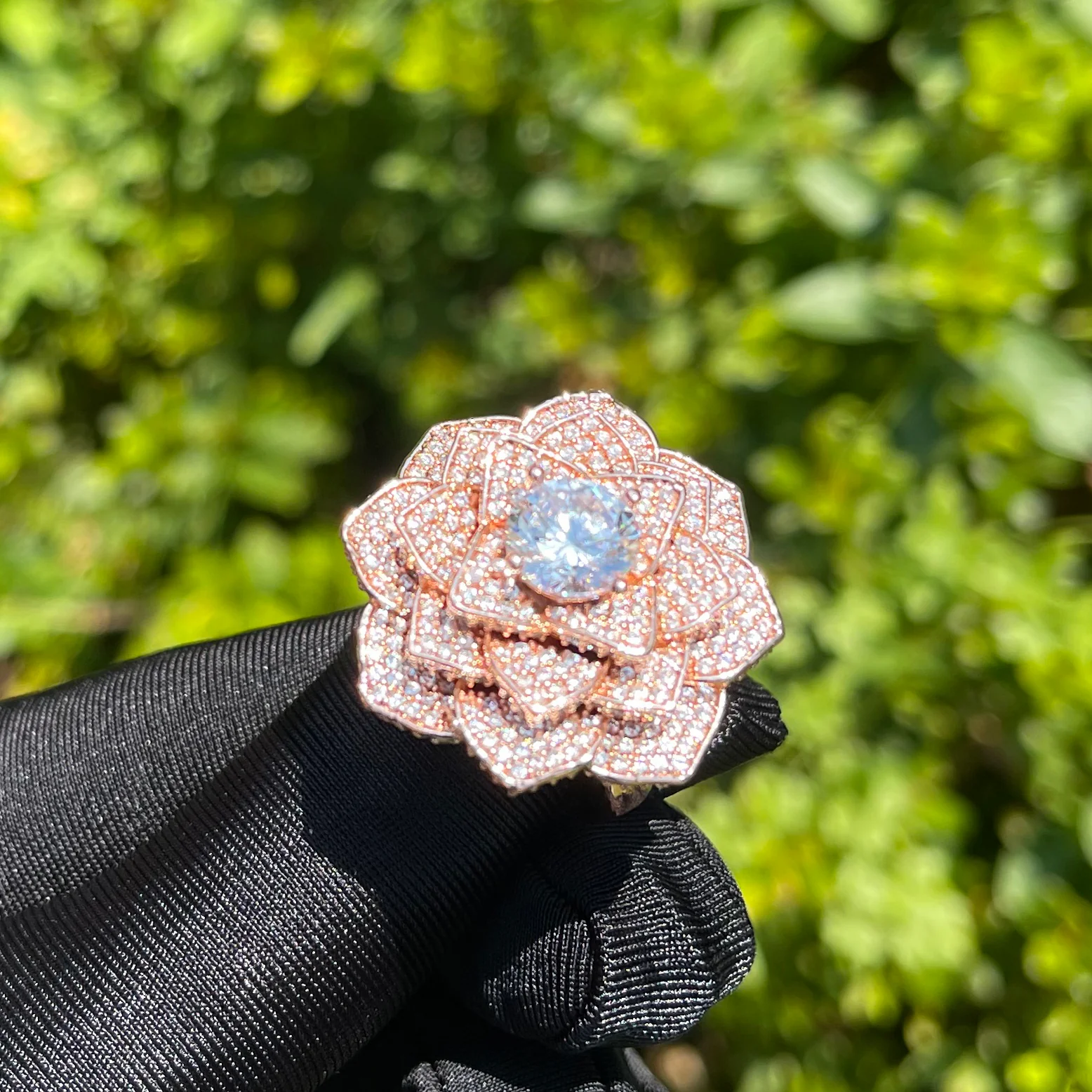 Rose Flower Iced Out Diamond Ring - Image 5