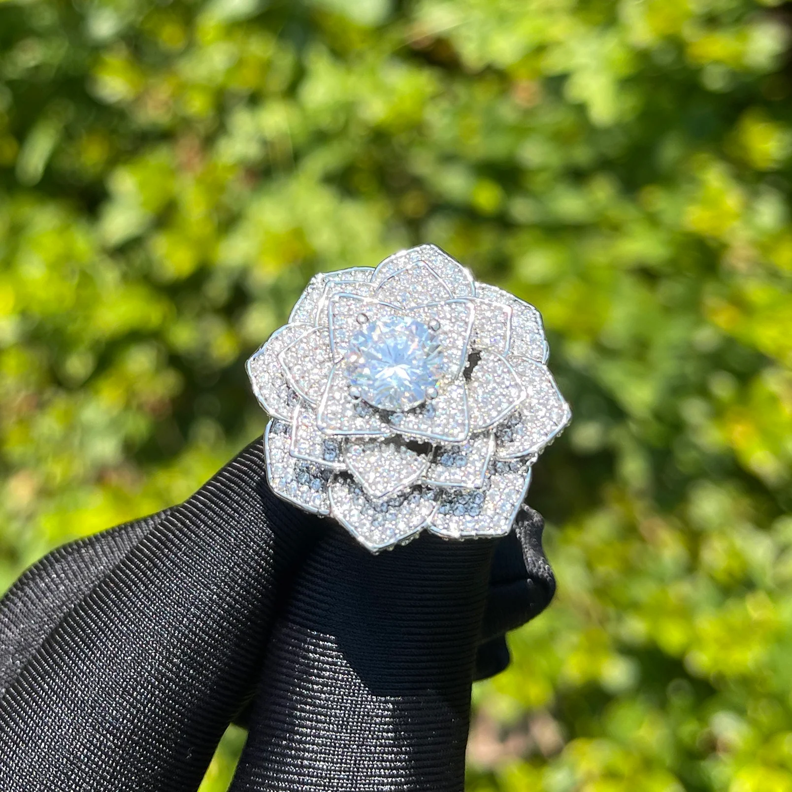 Rose Flower Iced Out Diamond Ring - Image 6
