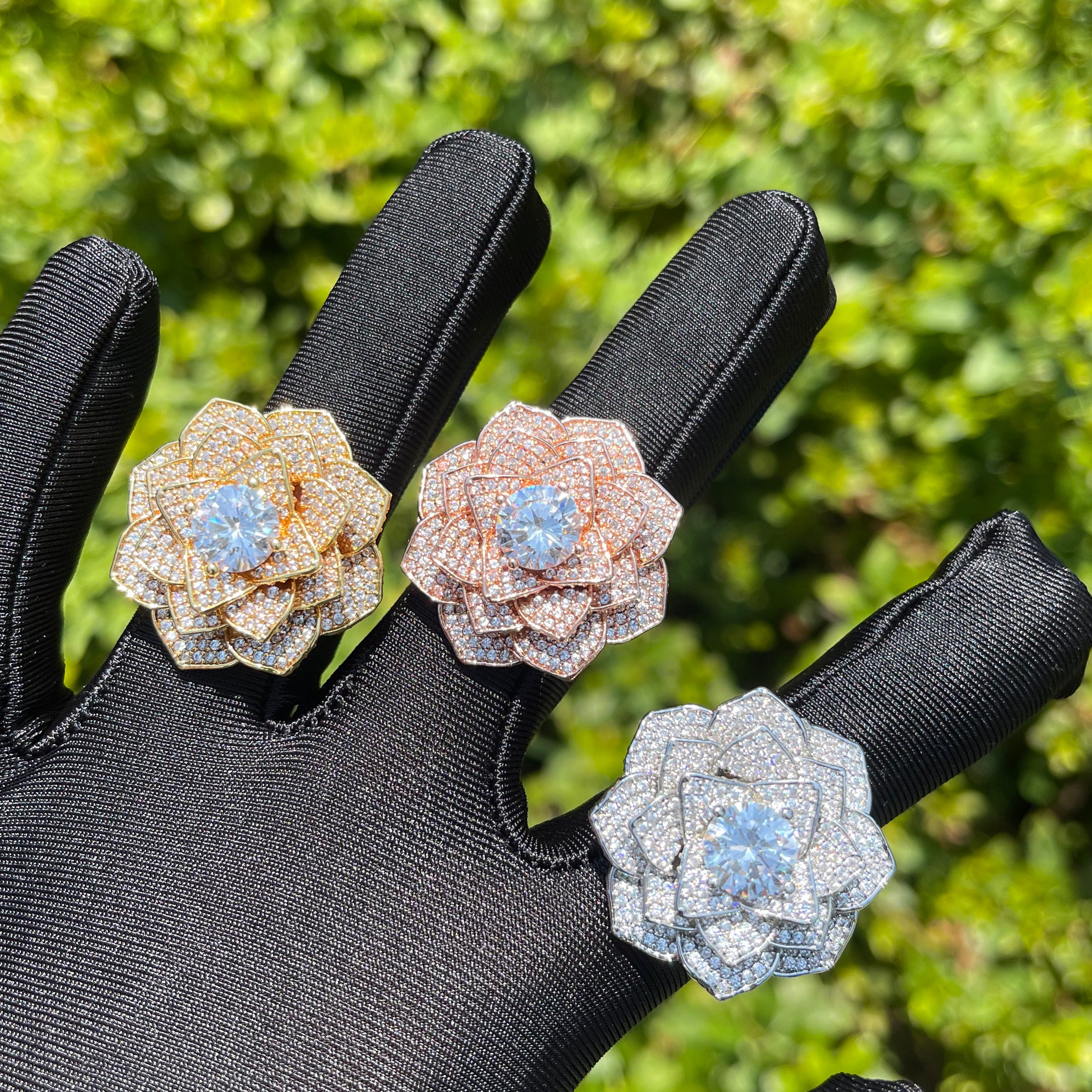 Rose Flower Iced Out Diamond Ring - Image 7
