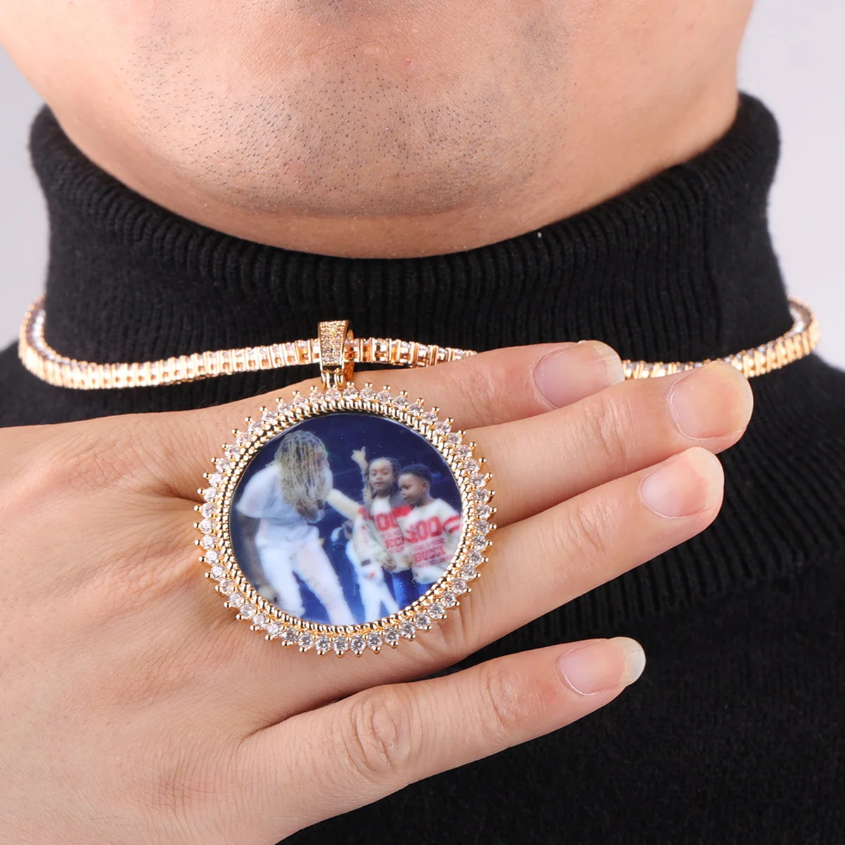 Round Tennis Rope Edges Custom Photo Picture Pendant Necklace - Image 10