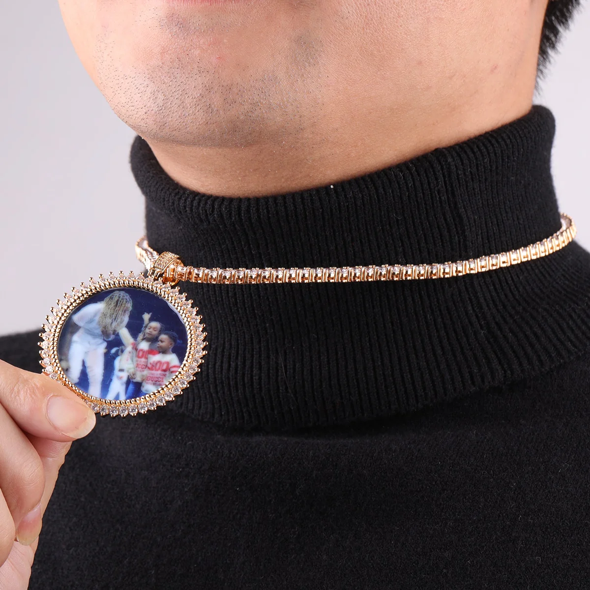 Round Tennis Rope Edges Custom Photo Picture Pendant Necklace - Image 7