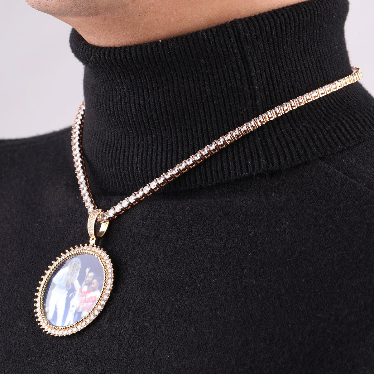 Round Tennis Rope Edges Custom Photo Picture Pendant Necklace - Image 8