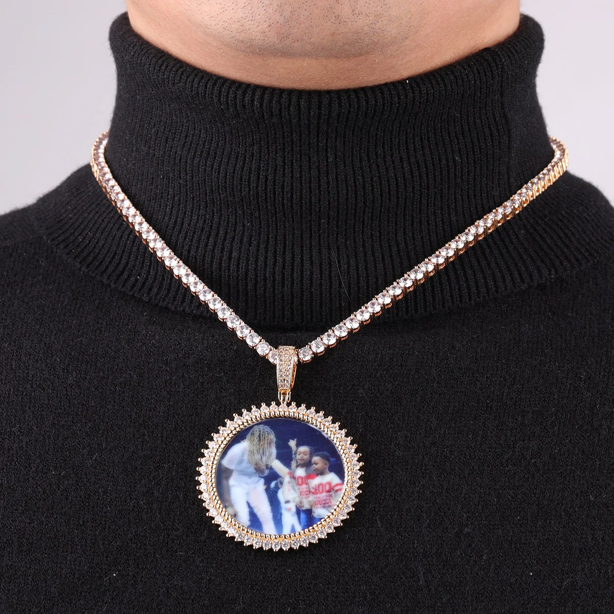Round Tennis Rope Edges Custom Photo Picture Pendant Necklace - Image 9