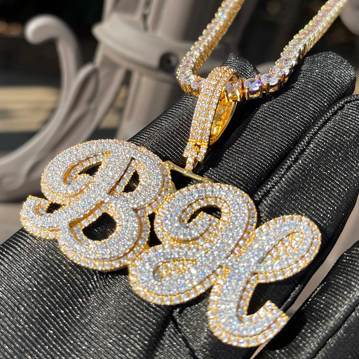 Royal Script Letters Iced Out Personalized Custom Name Necklace Pendant - Image 2