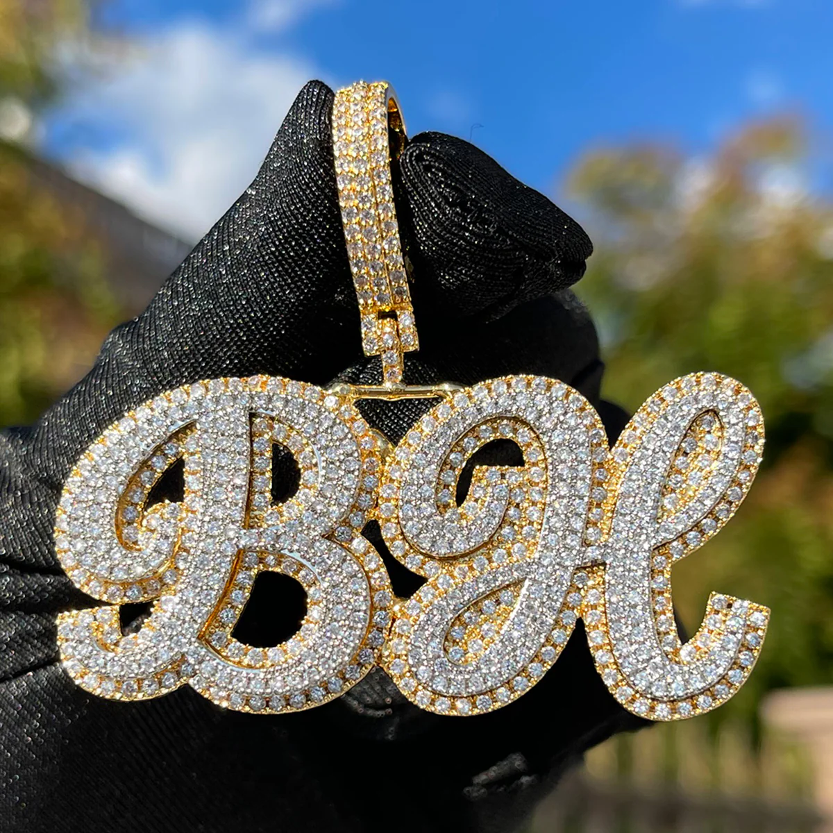 Royal Script Letters Iced Out Personalized Custom Name Necklace Pendant - Image 3