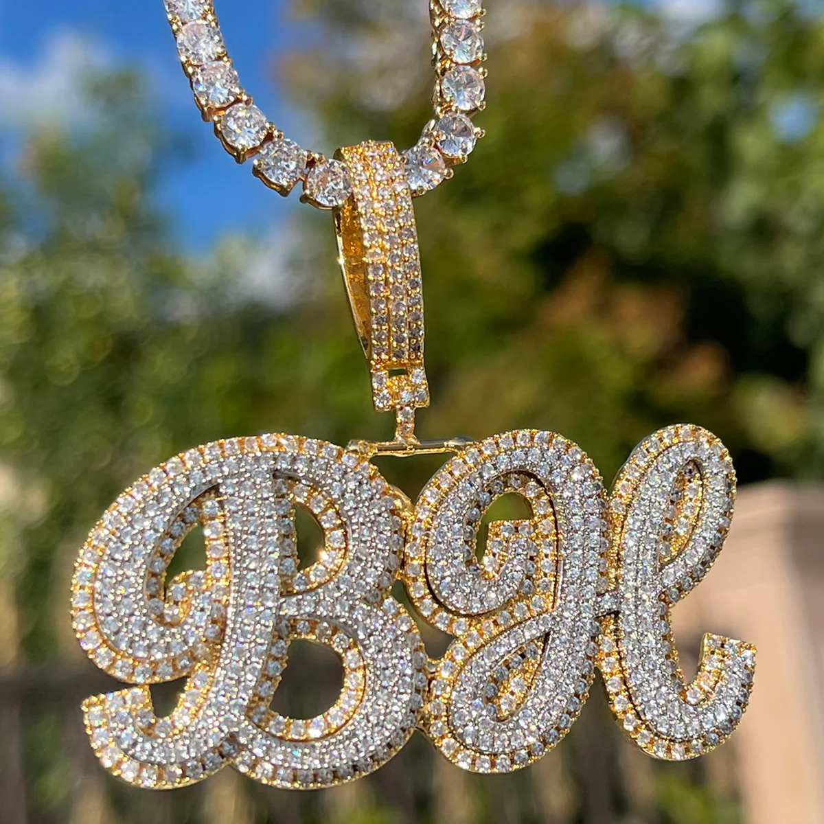 Royal Script Letters Iced Out Personalized Custom Name Necklace Pendant - Image 8