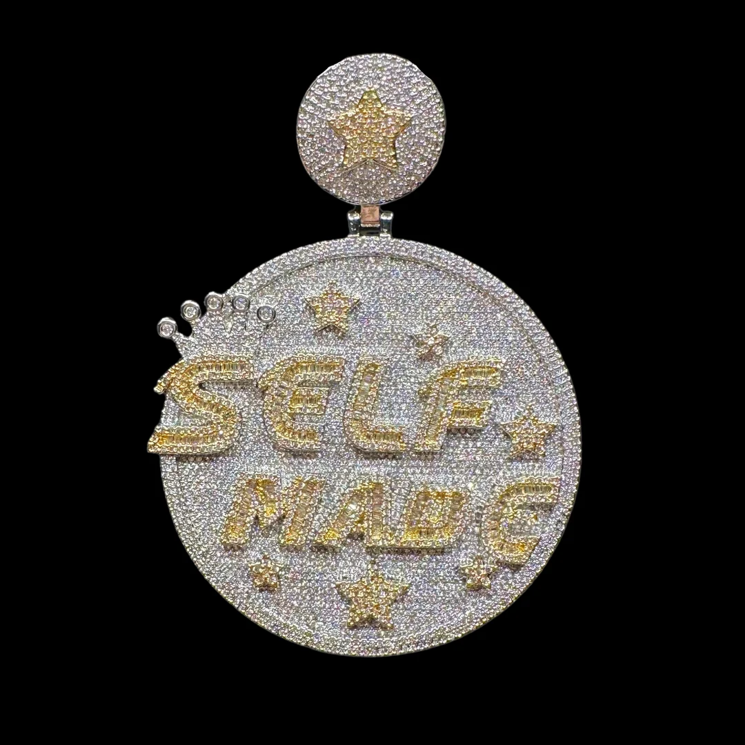 Limited Self Made Round Iced Out Letter Diamond Pendant Necklace