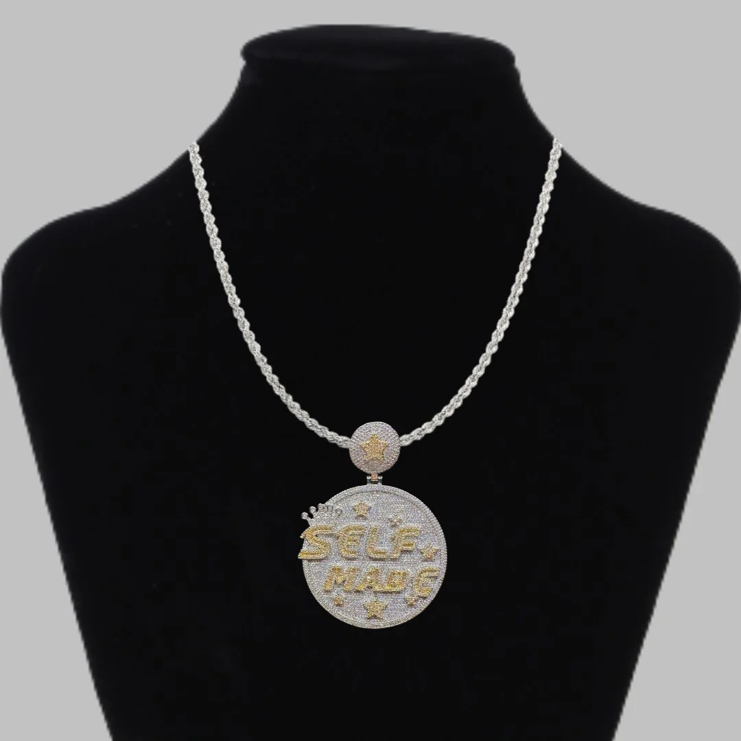 Limited Self Made Round Iced Out Letter Diamond Pendant Necklace - Image 2