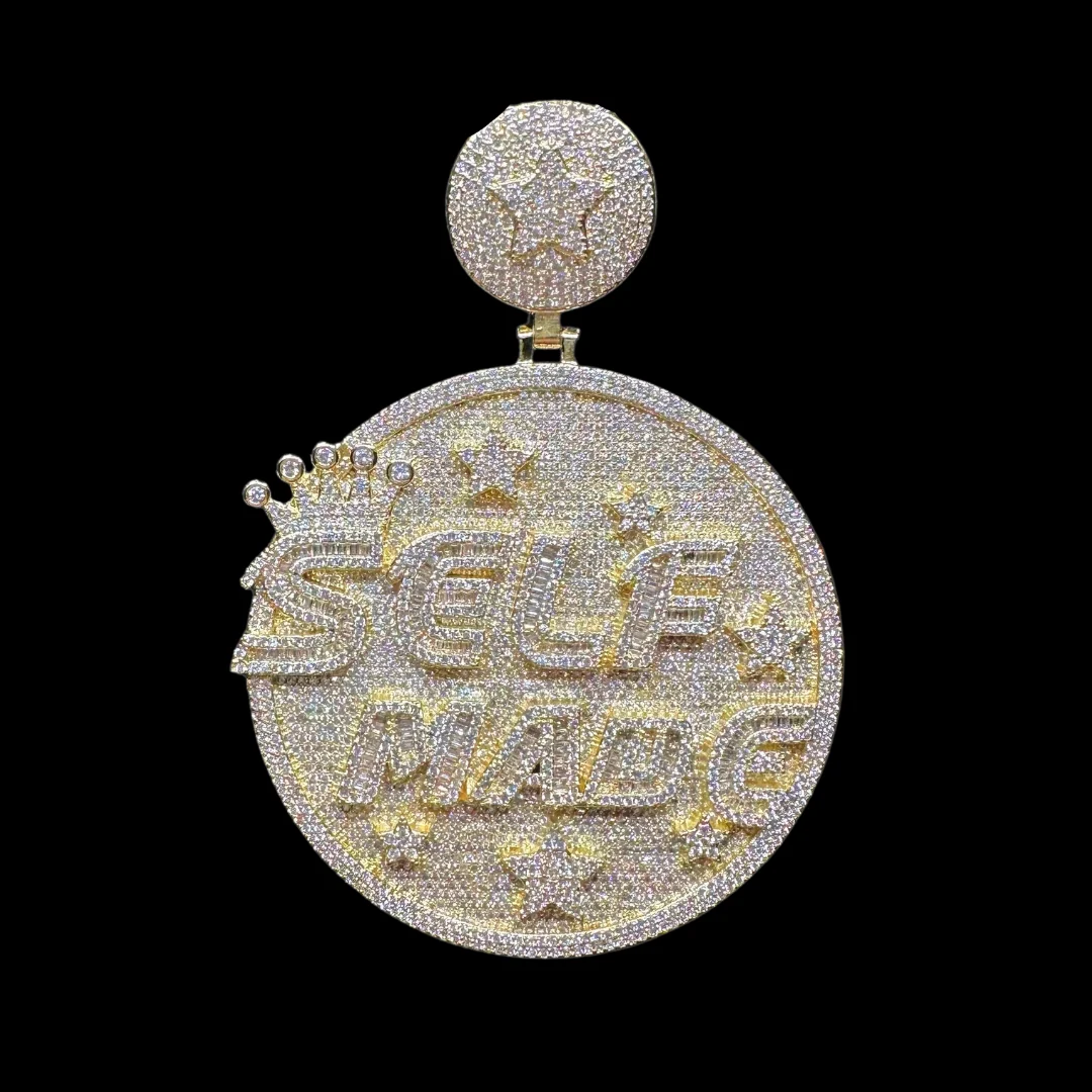 Limited Self Made Round Iced Out Letter Diamond Pendant Necklace - Image 3