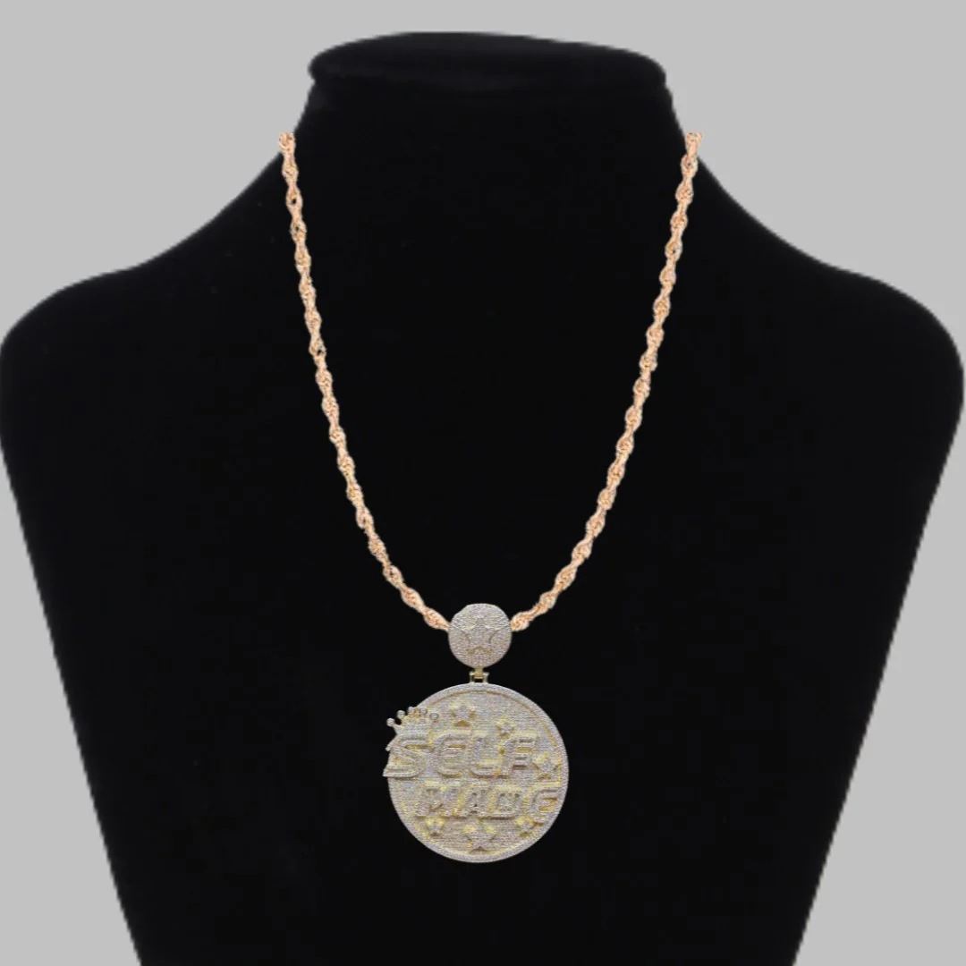 Limited Self Made Round Iced Out Letter Diamond Pendant Necklace - Image 4