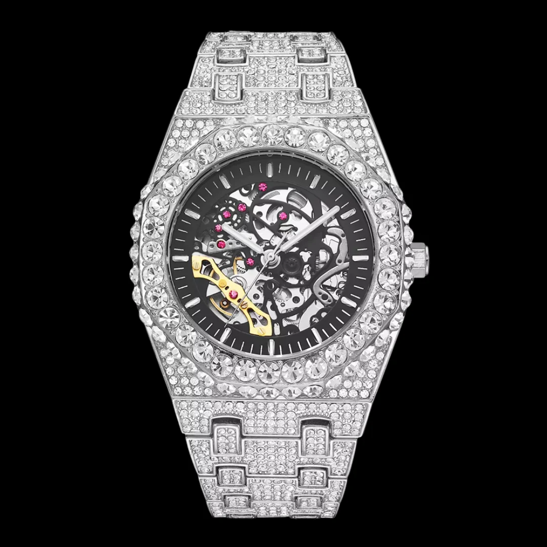 Self-Wind Mechanical Skeleton Iced Out Diamond Watch - Image 2
