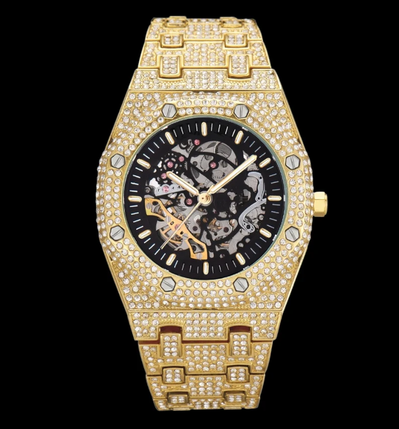 Self-Wind Mechanical Skeleton Iced Out Diamond Watch - Image 3