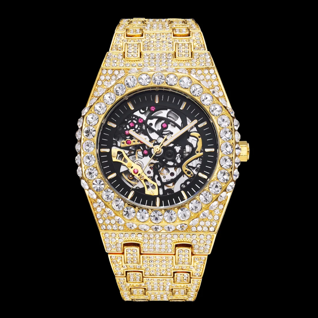 Self-Wind Mechanical Skeleton Iced Out Diamond Watch - Image 4