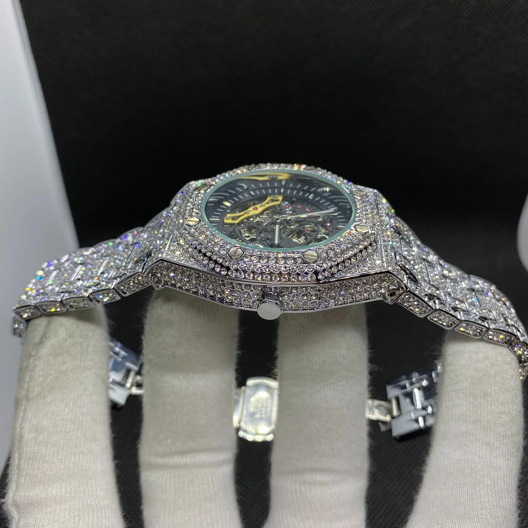 Self-Wind Mechanical Skeleton Iced Out Diamond Watch - Image 7