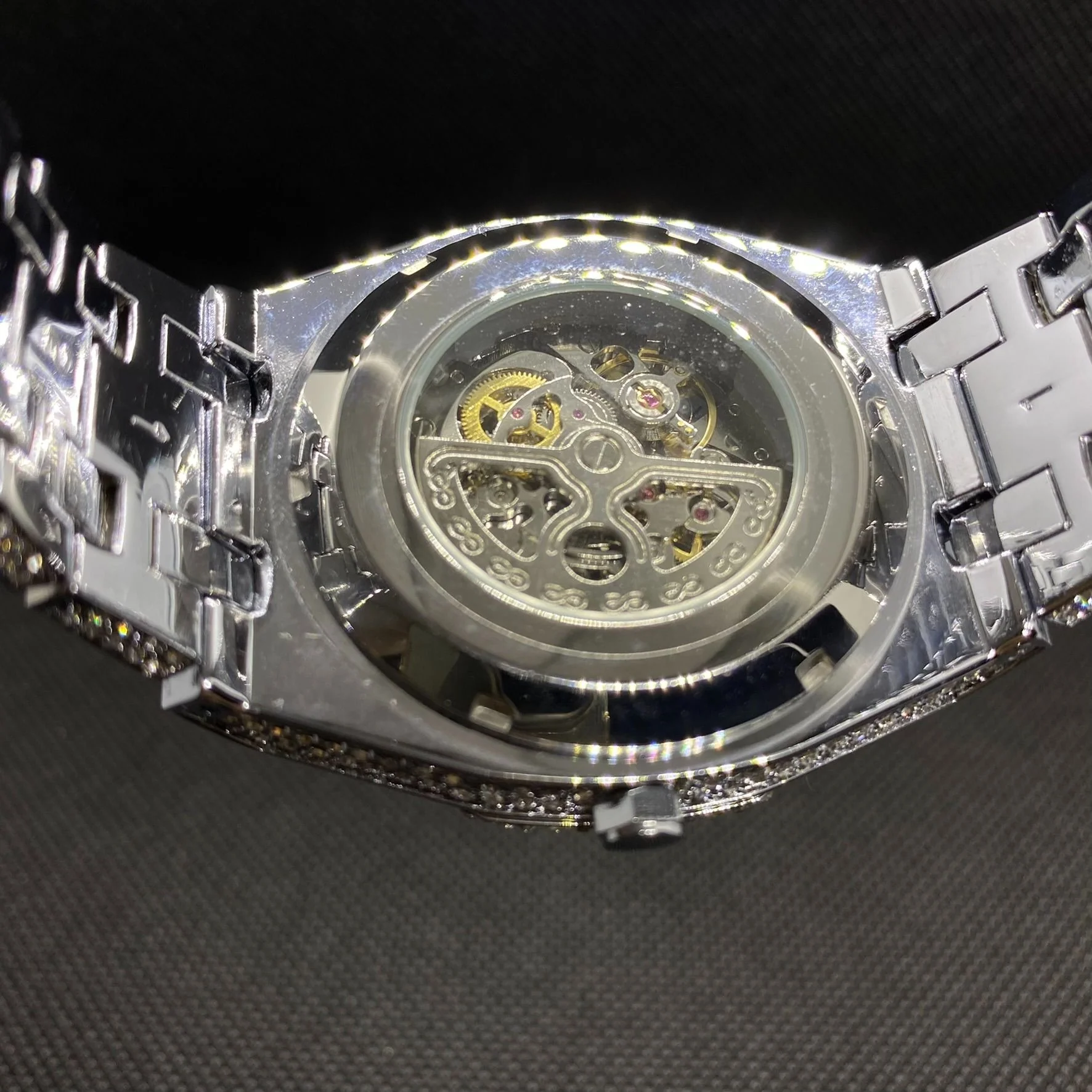 Self-Wind Mechanical Skeleton Iced Out Diamond Watch - Image 8