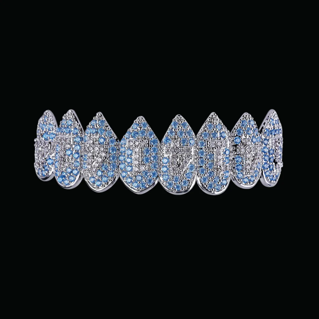 Shark Vampire 8 Fang Blue Iced Out Diamond Grillz - Image 3