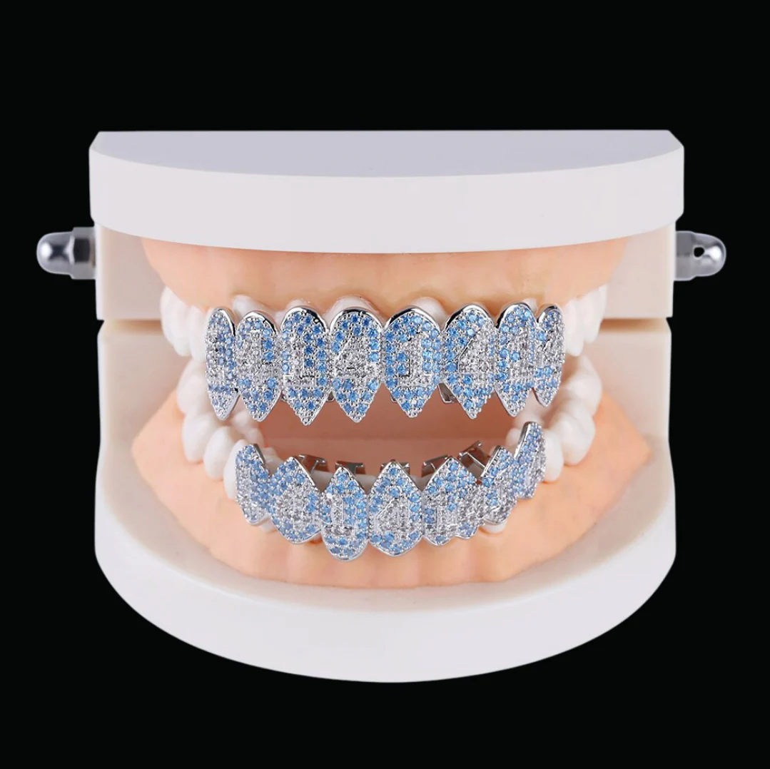 Shark Vampire 8 Fang Blue Iced Out Diamond Grillz - Image 4