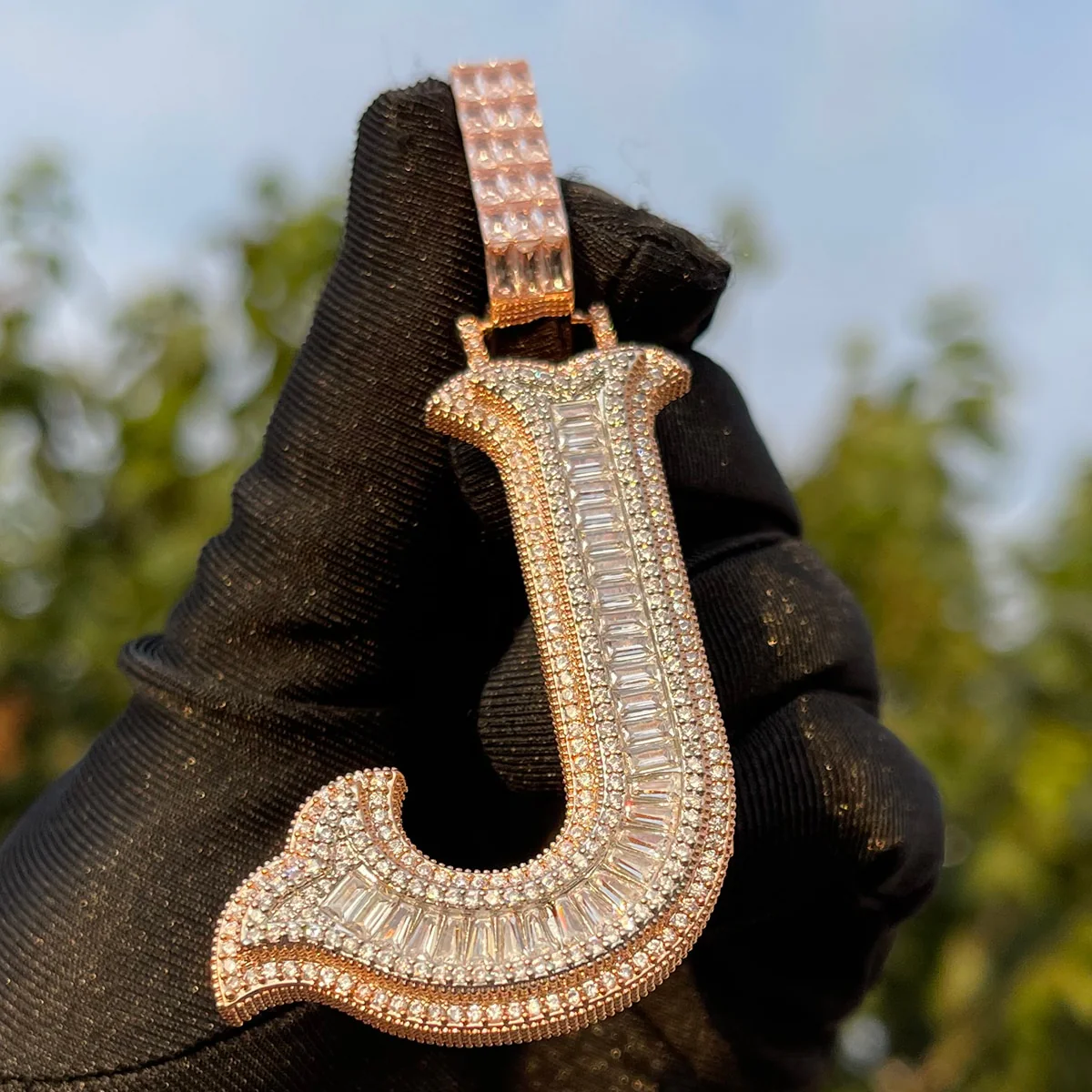 Sharp Cursive Iced Out Initial Custom Name Necklace Pendant - Image 3