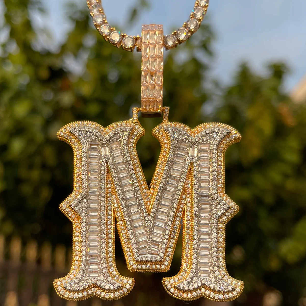 Sharp Cursive Iced Out Initial Custom Name Necklace Pendant - Image 4