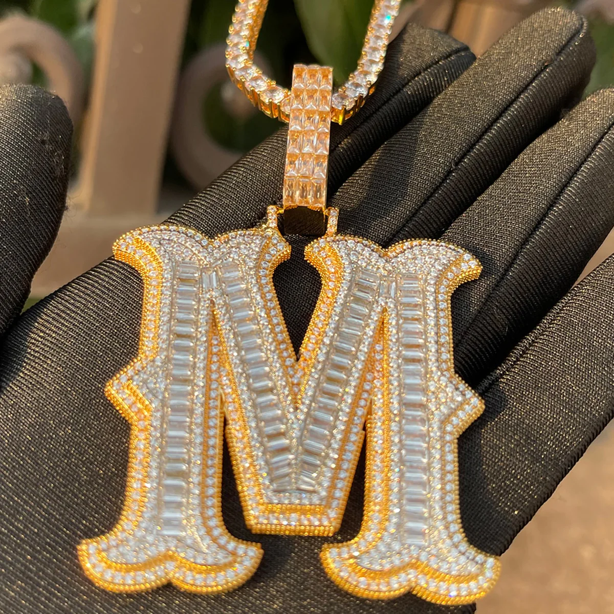 Sharp Cursive Iced Out Initial Custom Name Necklace Pendant - Image 7