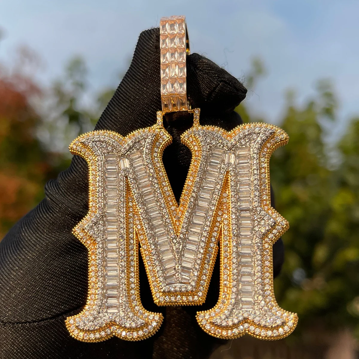 Sharp Cursive Iced Out Initial Custom Name Necklace Pendant - Image 8