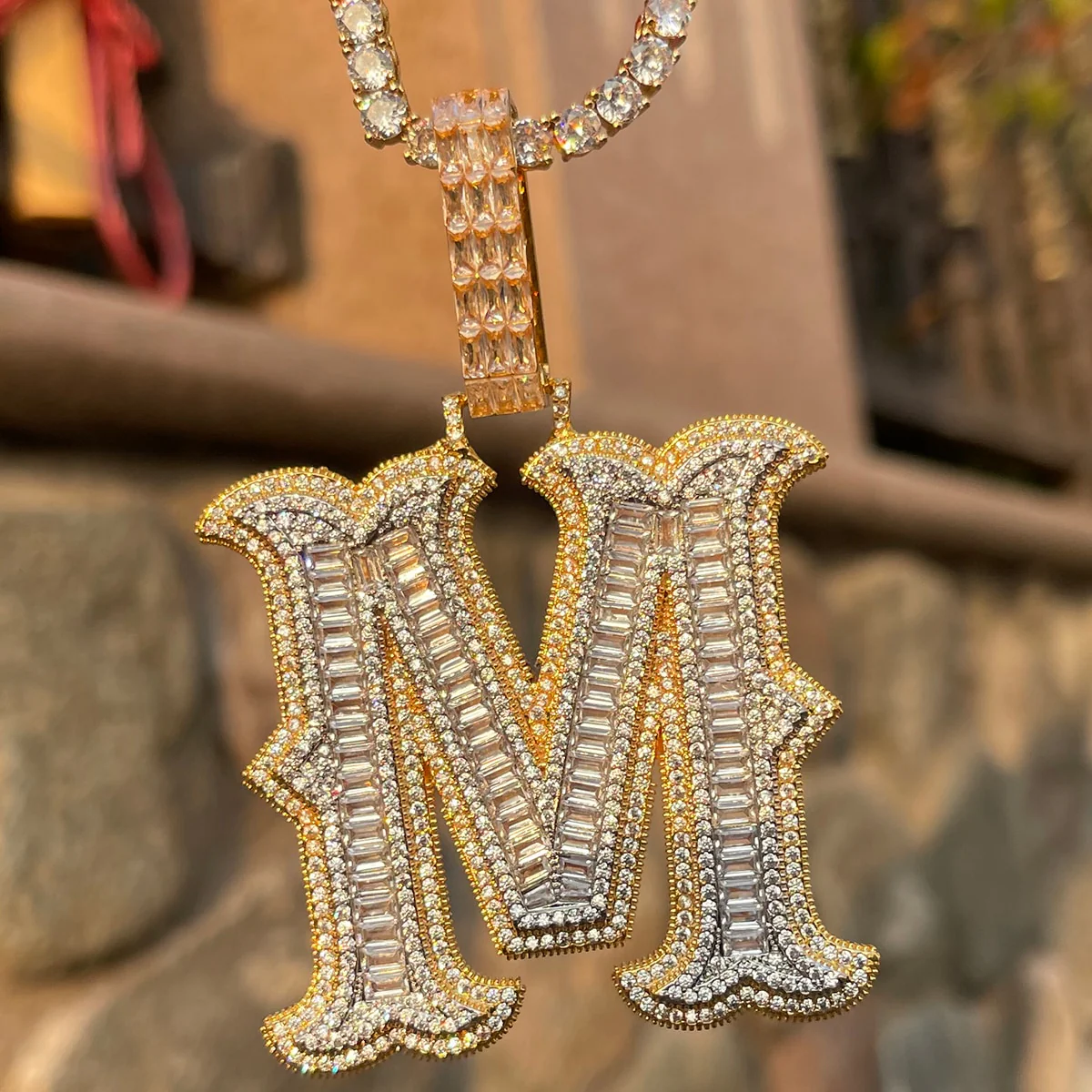 Sharp Cursive Iced Out Initial Custom Name Necklace Pendant - Image 9