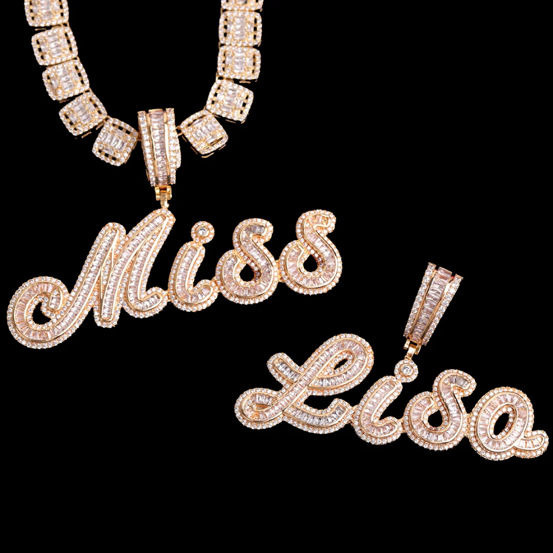 Signature Script Style Iced Out Personalized Custom Name Necklace Pendant - Image 2