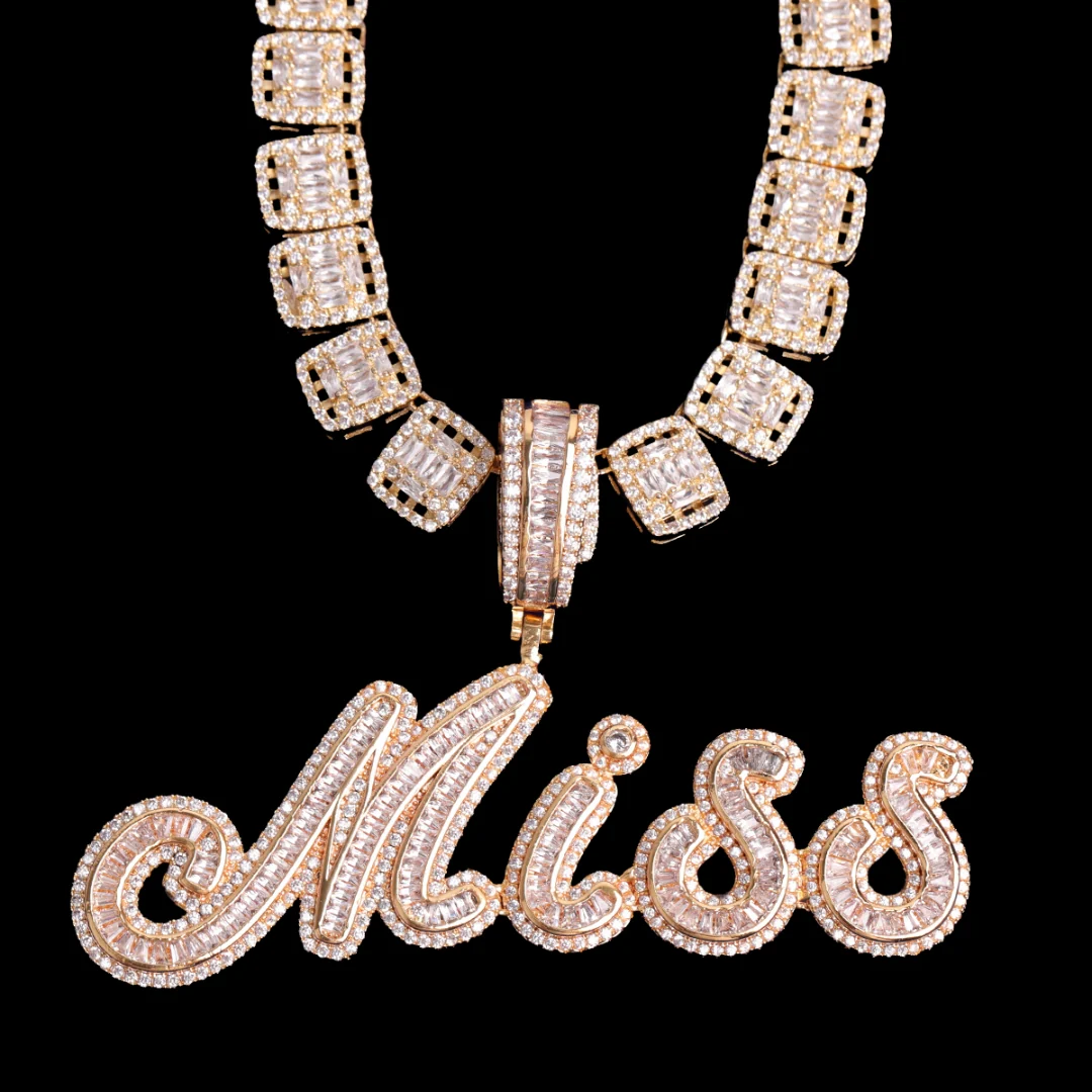 Signature Script Style Iced Out Personalized Custom Name Necklace Pendant - Image 3