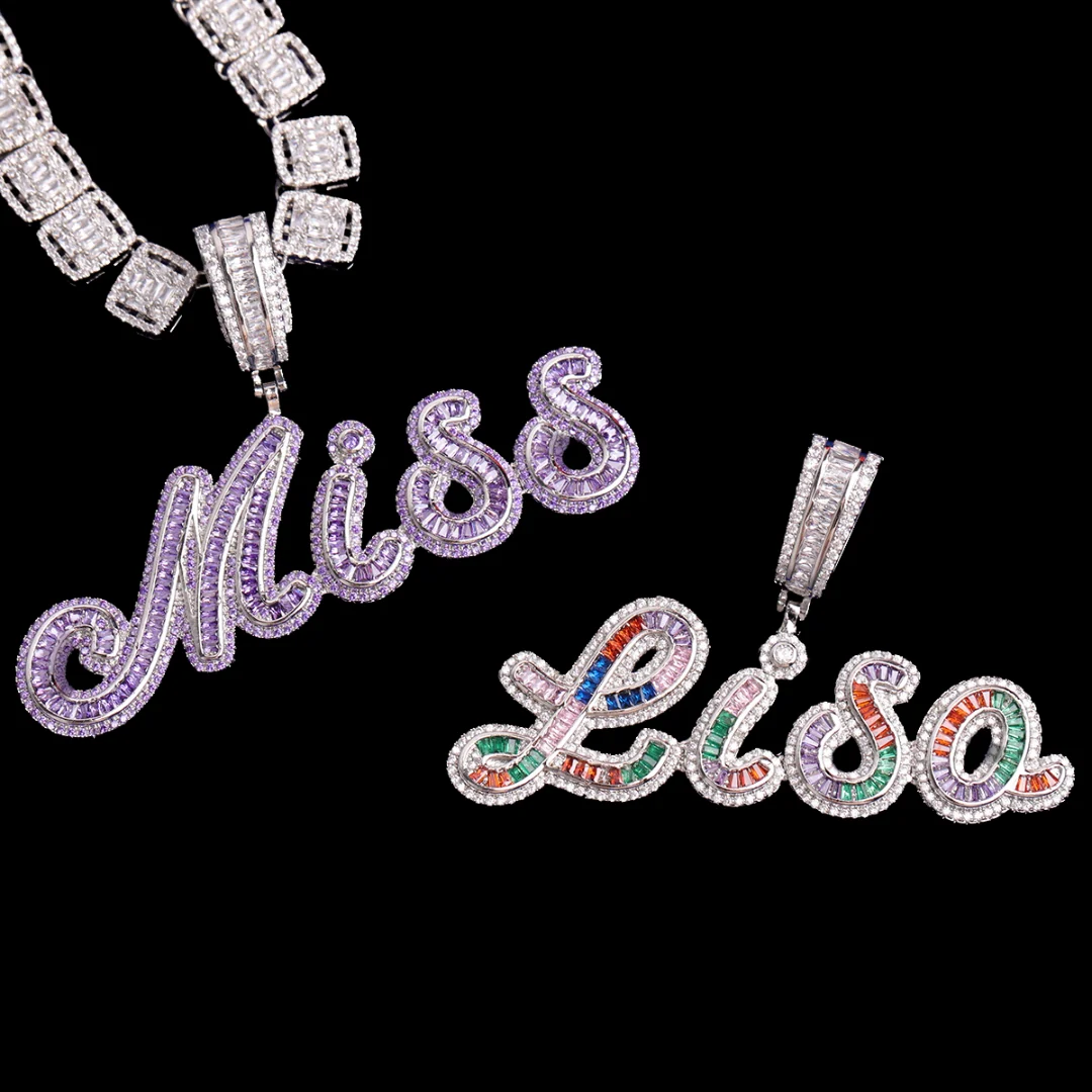 Signature Script Style Iced Out Personalized Custom Name Necklace Pendant - Image 5