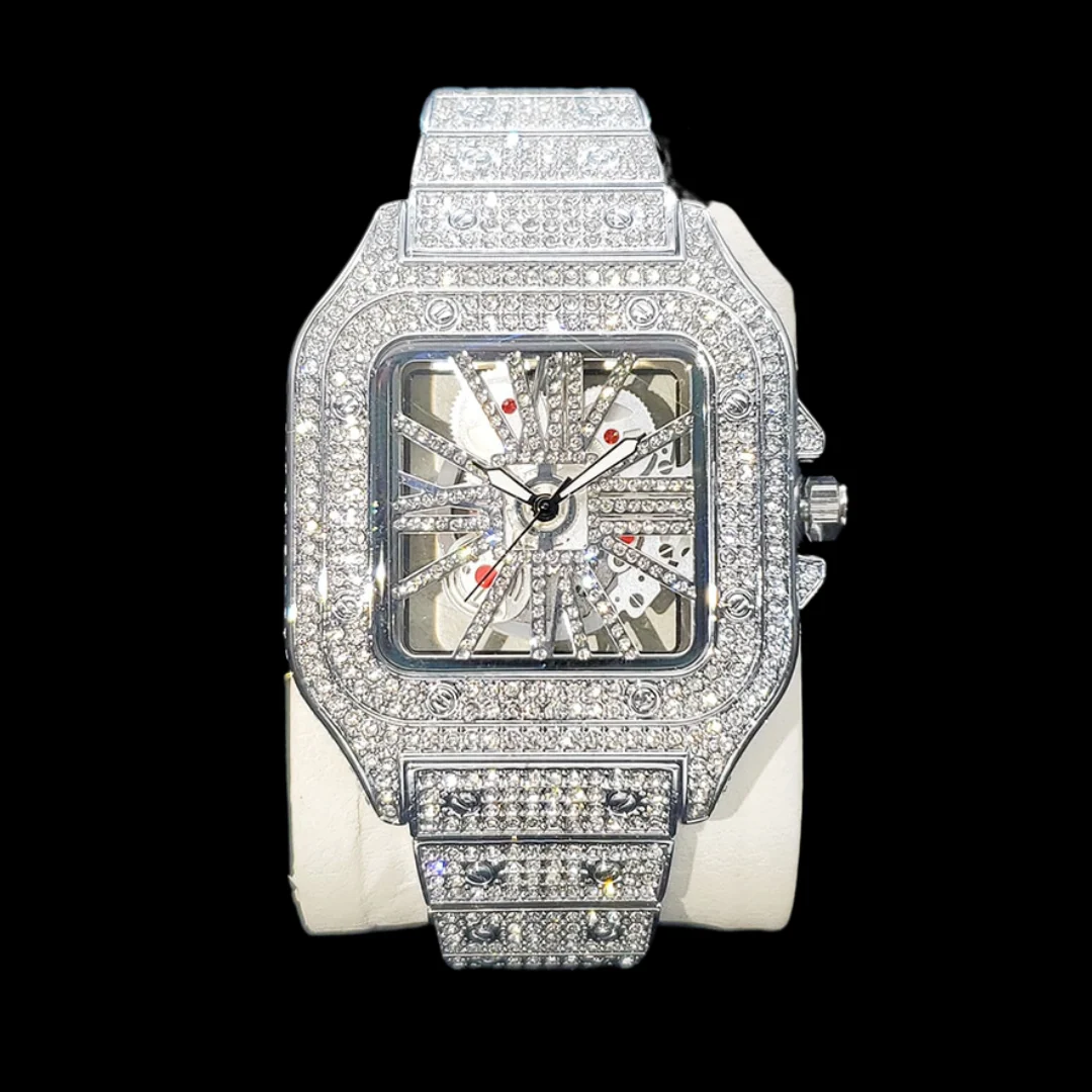 Skeleton Red Dial VVS Iced Out Diamond Designer Watch - Image 2