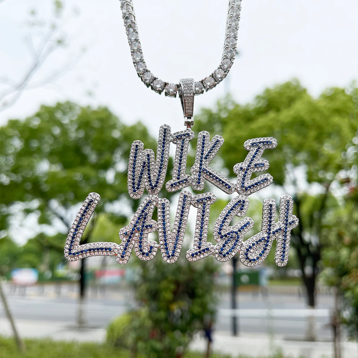 Slim Colorful Lux Iced Out Personalized Custom Name Necklace Pendant - Image 2