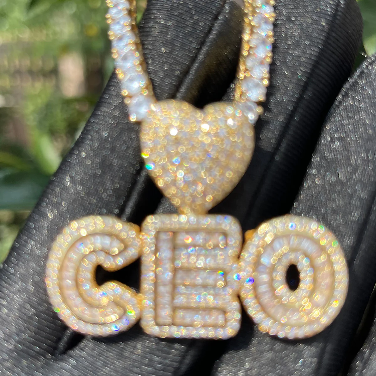 Smooth with Hearth Bail Iced Out Personalized Custom Name Necklace Pendant - Image 5