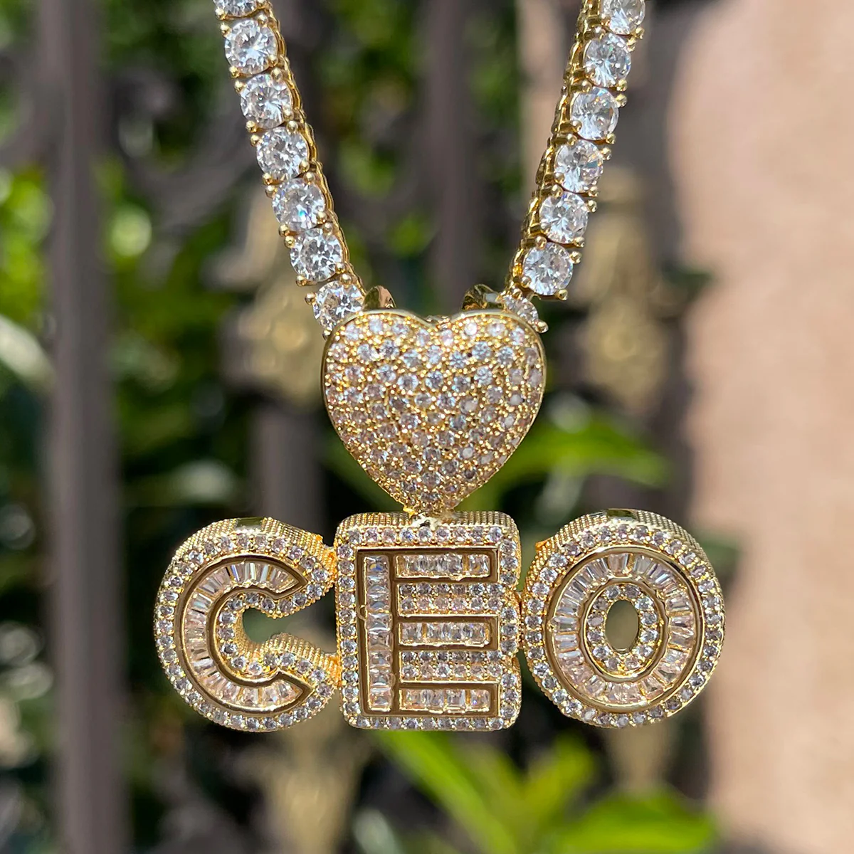 Smooth with Hearth Bail Iced Out Personalized Custom Name Necklace Pendant - Image 7