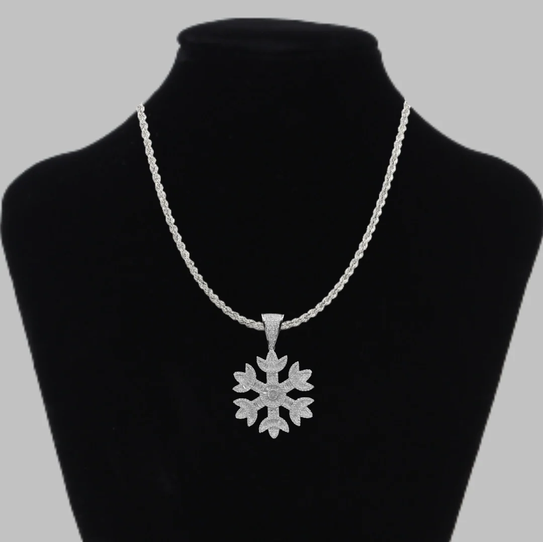 Snowflake Baguette-Tennis Edition Iced Out Diamond Pendant Necklace - Image 2