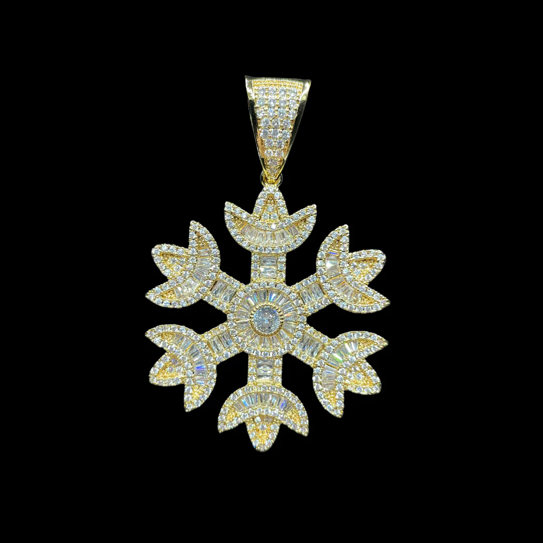 Snowflake Baguette-Tennis Edition Iced Out Diamond Pendant Necklace - Image 3