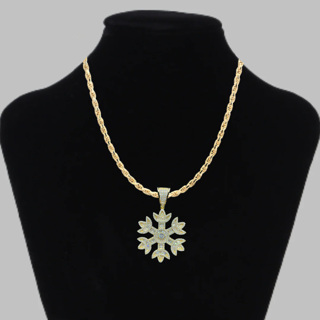 Snowflake Baguette-Tennis Edition Iced Out Diamond Pendant Necklace - Image 4