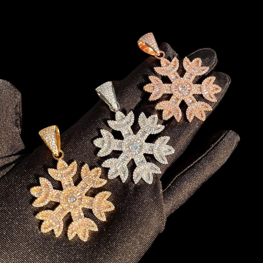 Snowflake Baguette-Tennis Edition Iced Out Diamond Pendant Necklace - Image 5