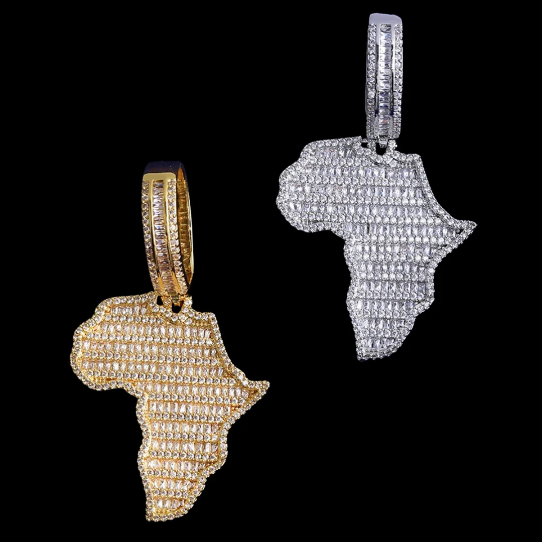 Solid Africa Map Iced Out Diamond Pendant Necklace - Image 3