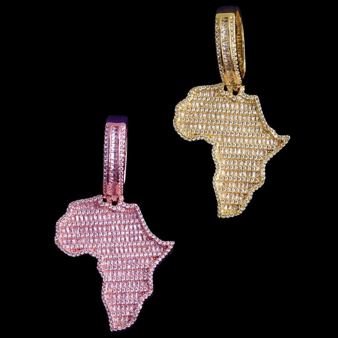 Solid Africa Map Iced Out Diamond Pendant Necklace - Image 4