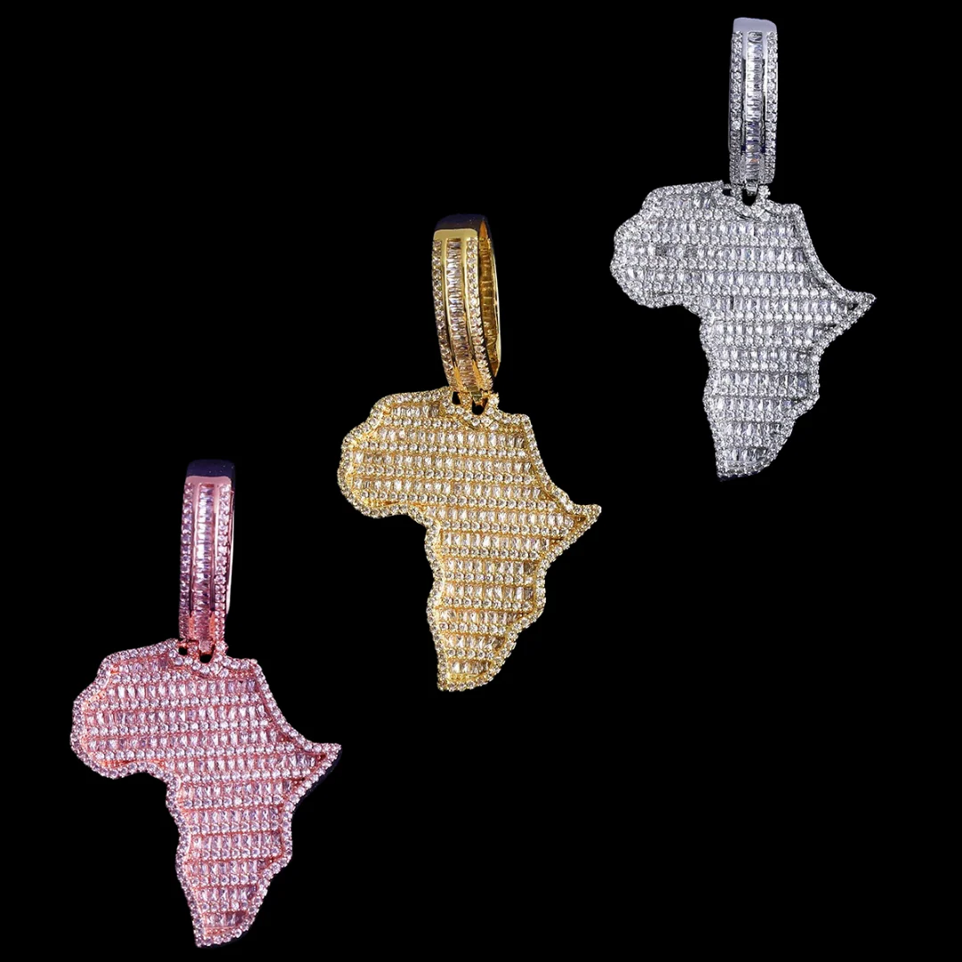 Solid Africa Map Iced Out Diamond Pendant Necklace - Image 5