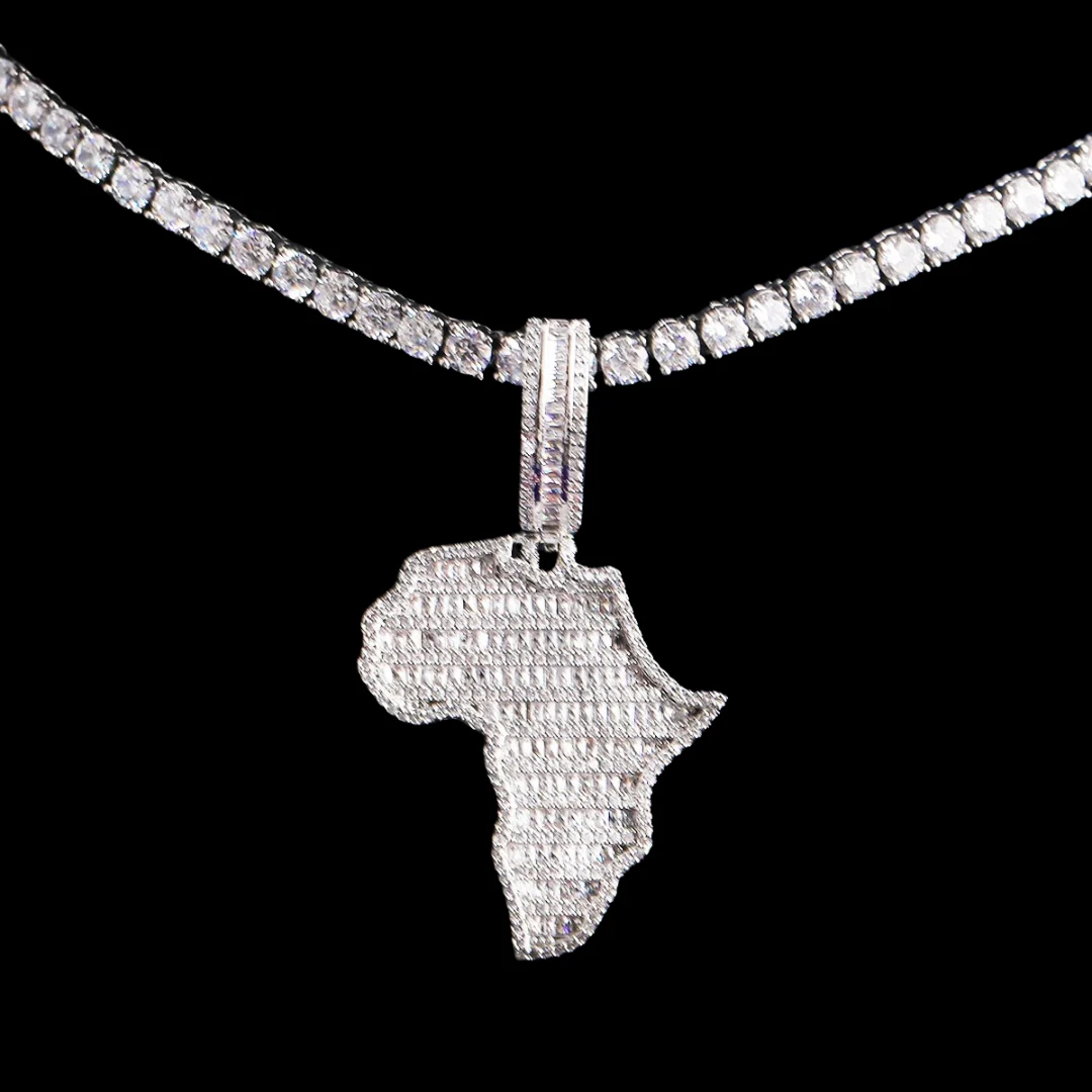 Solid Africa Map Iced Out Diamond Pendant Necklace - Image 6