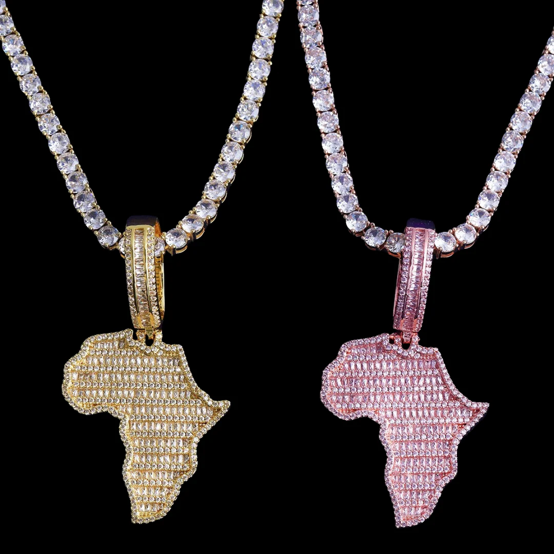 Solid Africa Map Iced Out Diamond Pendant Necklace - Image 7